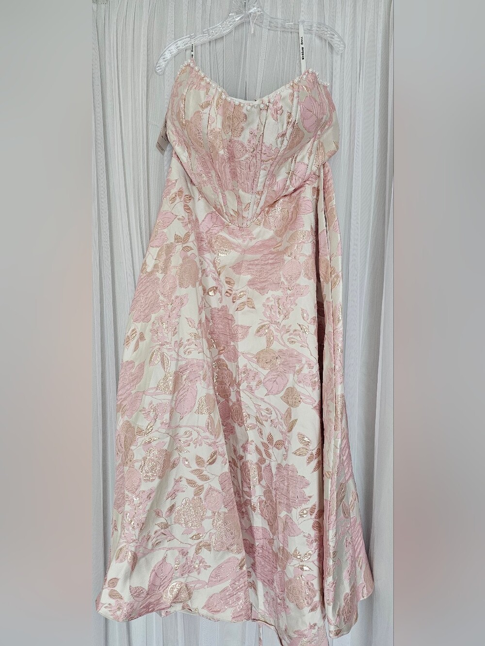 Pink and Cream Floral Sequin Camisole Long Dress 16W